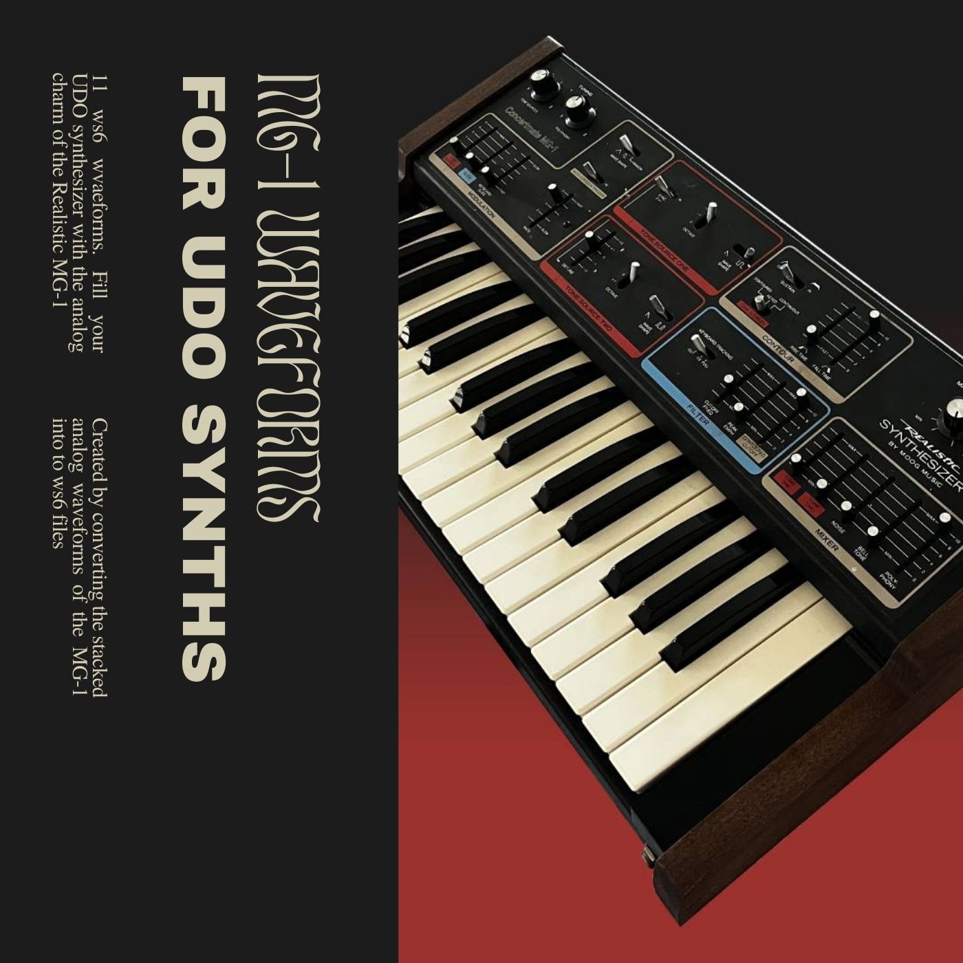 Custom UDO waveform pack with authentic Moog MG-1 single-cycle waves, adding vintage analog warmth and grit to your patches. 