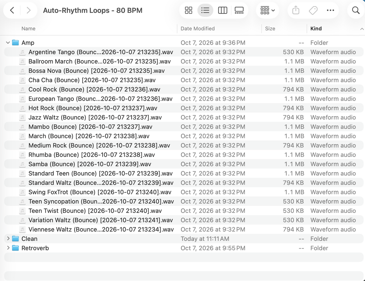 Screenshot of original vintage rhythm loop files